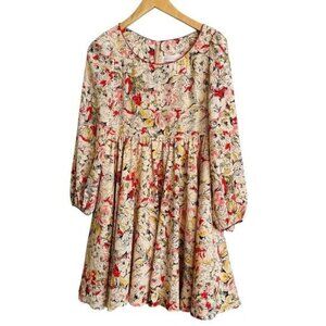 31 Sons de Mode Boho Floral Pleated Swing Flowy Round Neck Long Sleeves Size M
